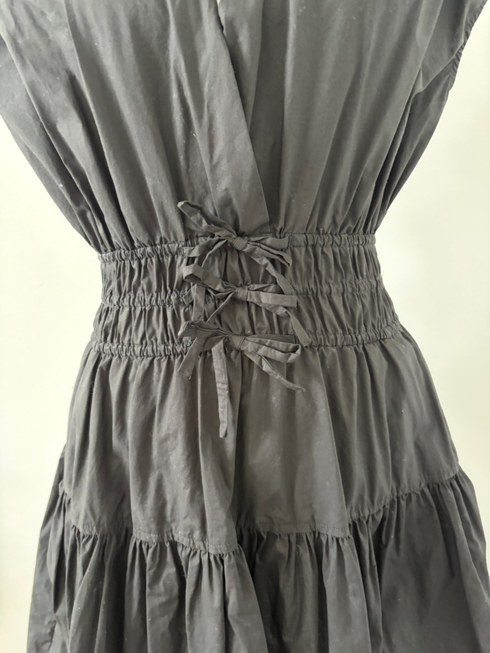 Pinch Smocked Waist V-Neck Mini Dress in Black - Picture 3 of 7